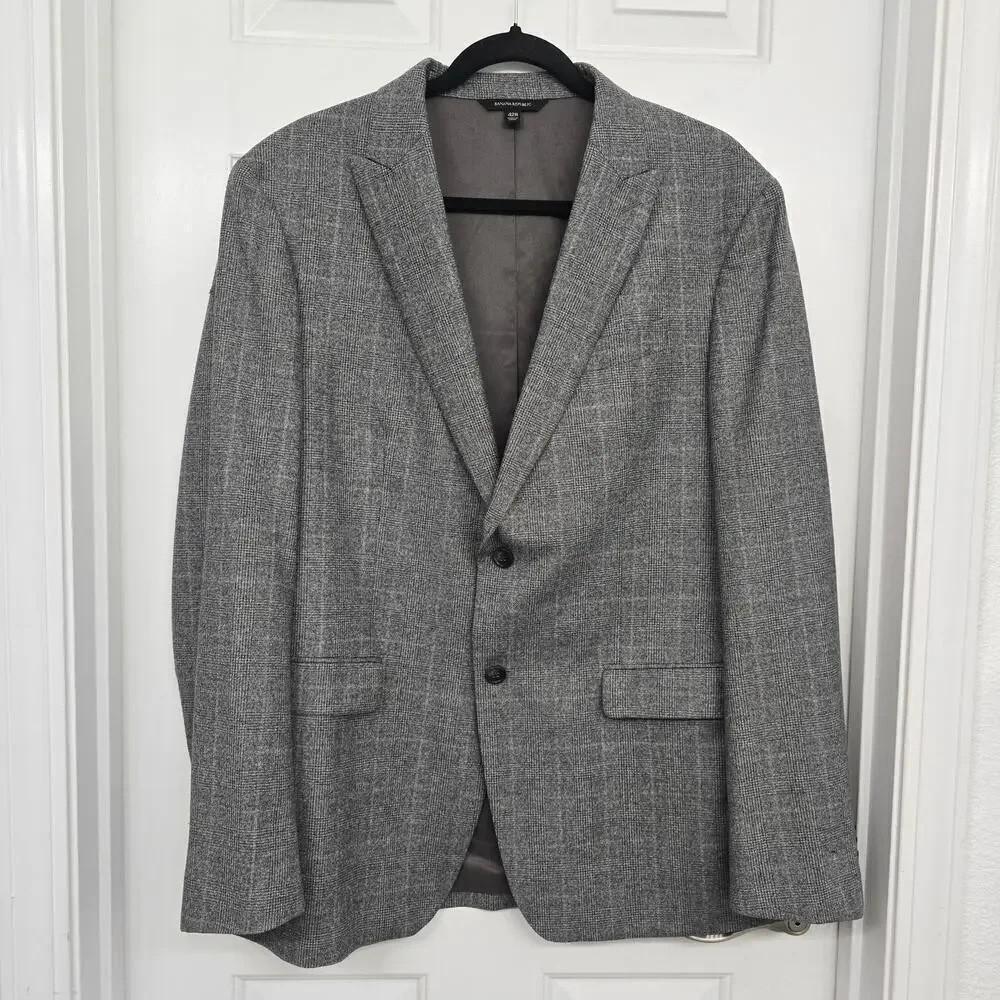 Men’s Wool Sport Blazer Coat Gray Plaid Sz 42 Slim Office Preppy Business Casual